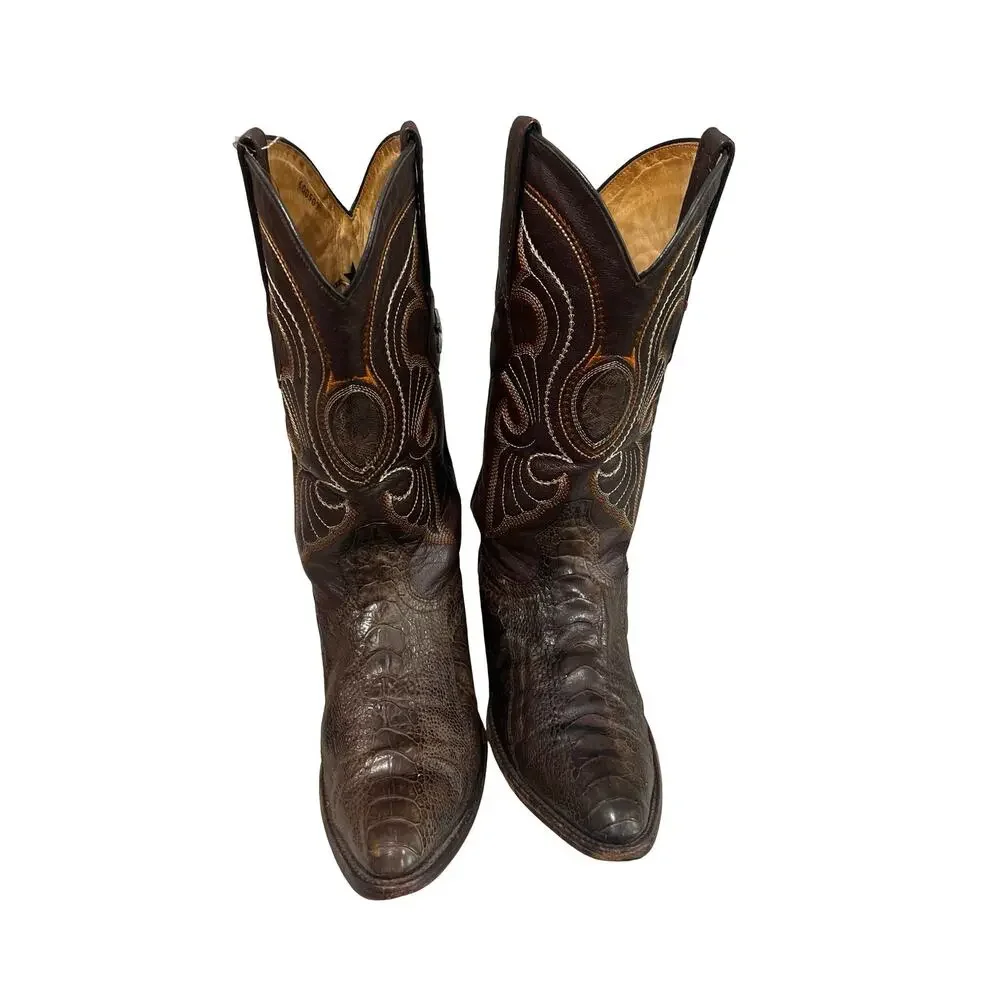 Los Altos Men’s 8D Genuine Ostrich Leg Brown Cowboy Western Boots Exotic